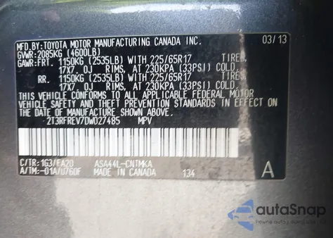 2013 Toyota Rav4 Xle from USA, damaged, VIN 2T3RFREV7DW027485